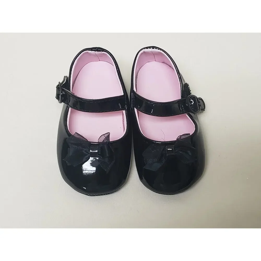 Black Ballerina Dress Slip On Velcro Strap Baby Shoes - Size 3